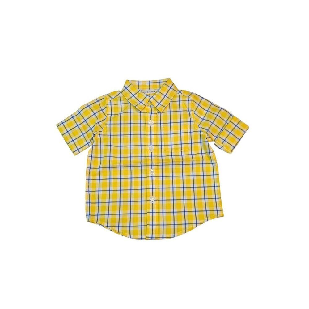 Janie And Jack Button Up Shirt Boys 12-18 Month Yellow Plaid Long Sleeve Cotton